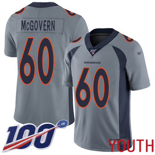 Youth Denver Broncos #60 Connor McGovern Limited Silver Inverted Legend 100th Season Football NFL Jersey